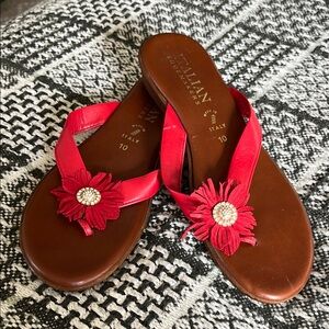 Leather Italian Shoemakers Red Floral Sandals